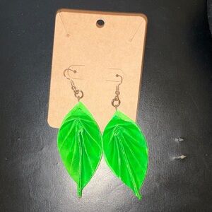 Vibrant Green Leaf Earrings